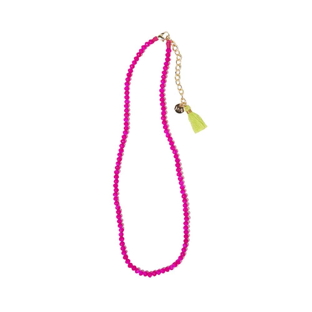 Hayden Solid Single Strand Crystal Necklace With Tassel Hot Pink SHORT