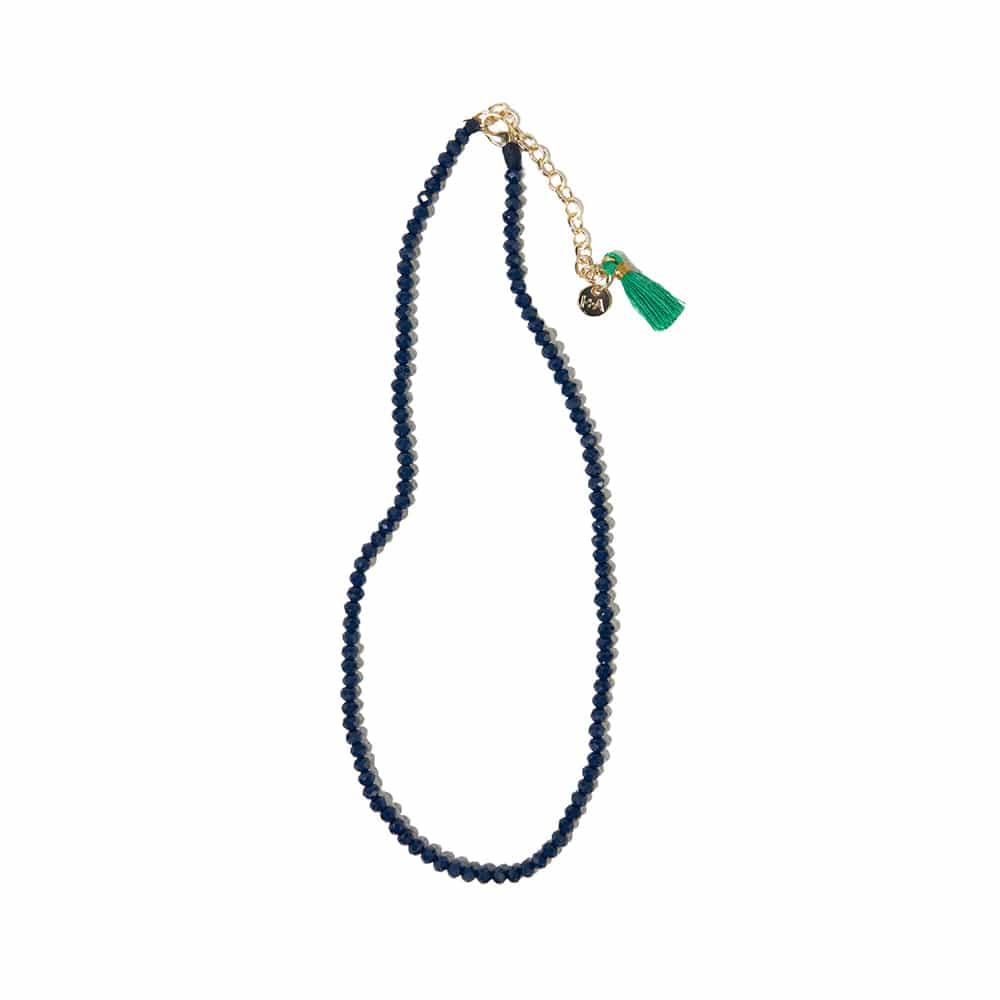 Hayden Solid Single Strand Crystal Necklace With Tassel Navy SHORT