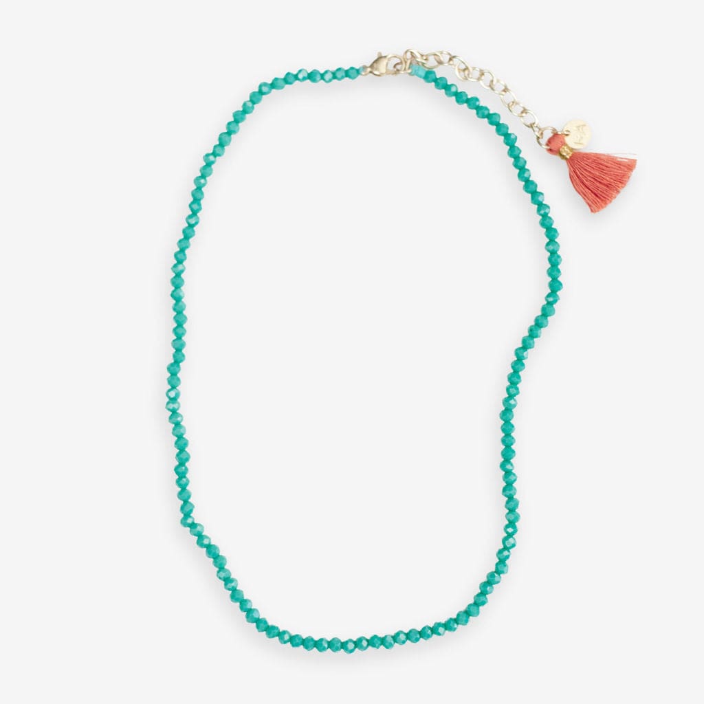 Hayden Solid Single Strand Crystal Necklace With Tassel Turquoise SHORT