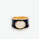 Hazel Oval Stone With Enamel Band Ring Black/Clear Black/Clear- Size 7 RING