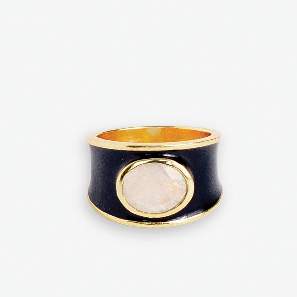 Hazel Oval Stone With Enamel Band Ring Black/Clear Wholesale- Size 8 RING