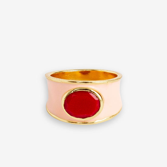 Hazel Oval Stone With Enamel Band Ring Blush/Red Wholesale- Size 8 RING