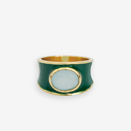 Hazel Oval Stone With Enamel Band Ring Green/Light Blue Green/Light Blue- Size 7 RING