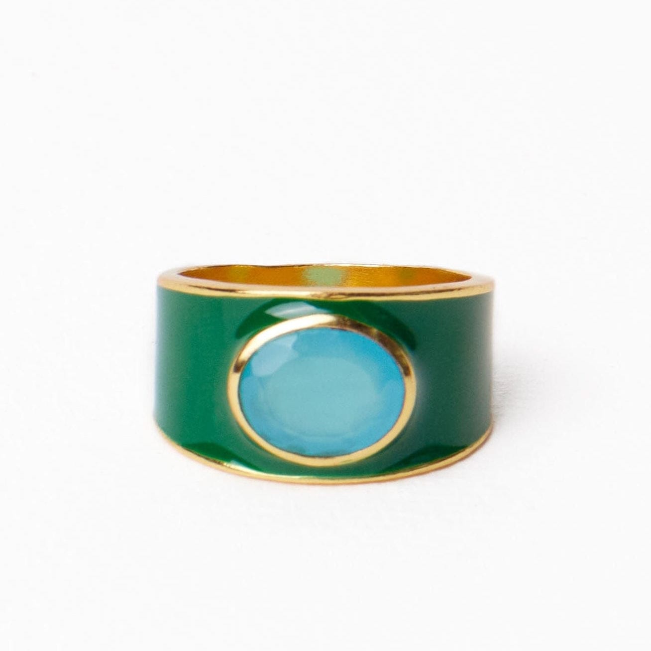 Hazel Oval Stone With Enamel Band Ring Green/Light Blue- Size 7 RING