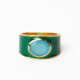 Hazel Oval Stone With Enamel Band Ring Green/Light Blue- Size 8 RING