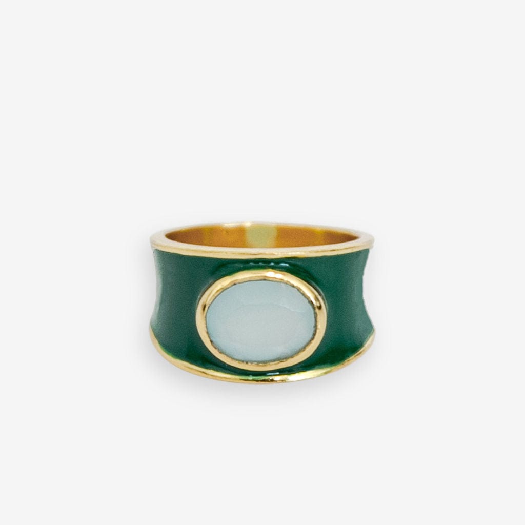 Hazel Oval Stone With Enamel Band Ring Green/Light Blue Wholesale- Size 8 RING