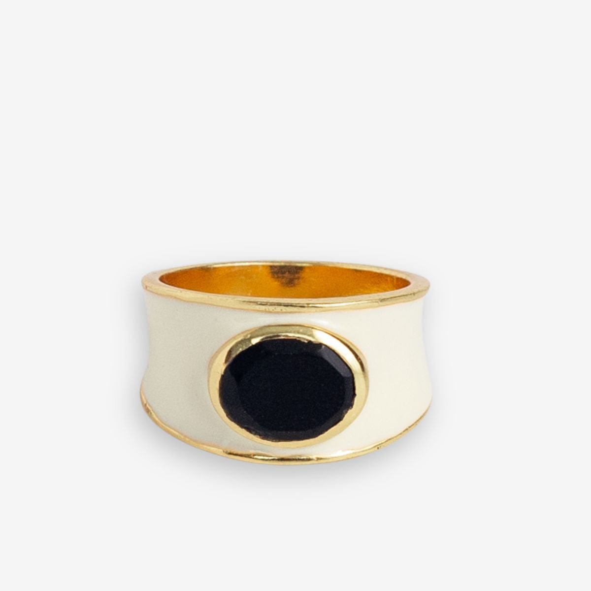 Hazel Oval Stone With Enamel Band Ring Ivory/Black Ivory/Black- Size 7 RING