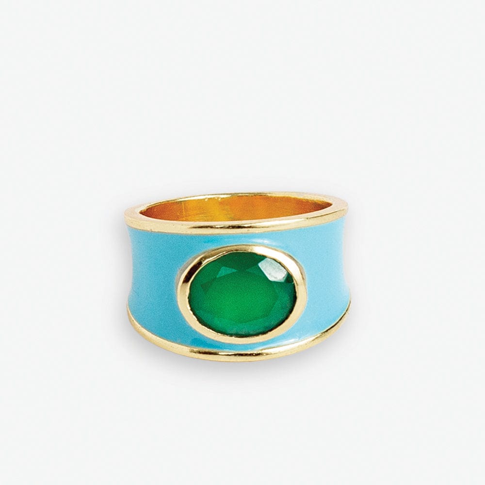 Hazel Oval Stone With Enamel Band Ring Light Blue/Green Wholesale- Size 8 RING