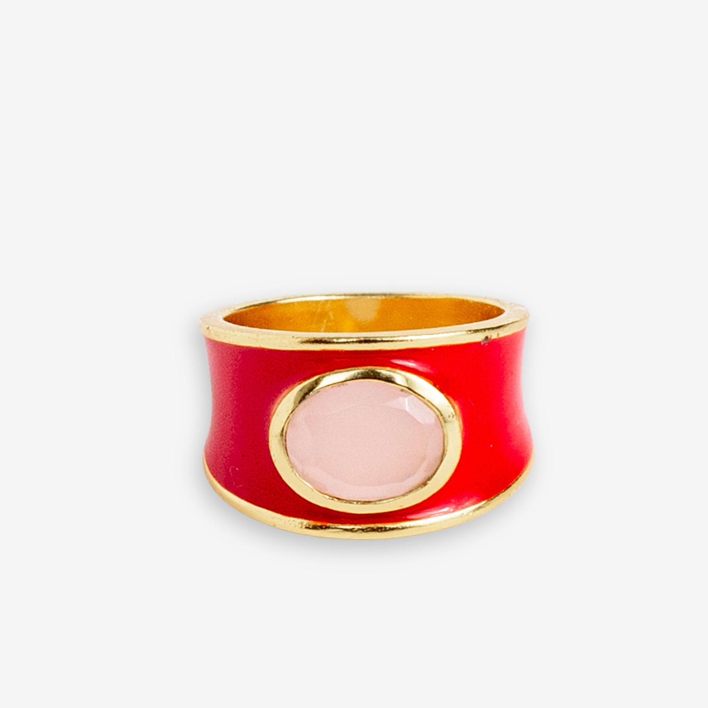 Hazel Oval Stone With Enamel Band Ring Red/Blush Wholesale- Size 8 RING