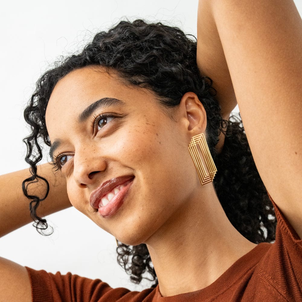 Heather Layered Rectangle Earrings Brass Statement