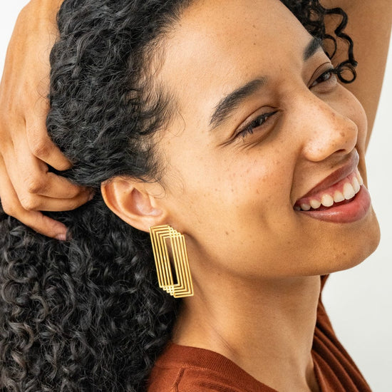 Heather Layered Rectangle Earrings Brass Statement