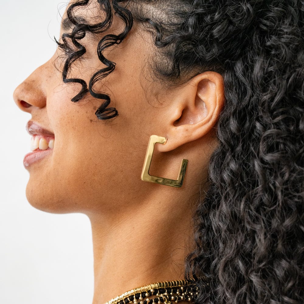 Heidi Square Hoop Earrings Brass Hoop