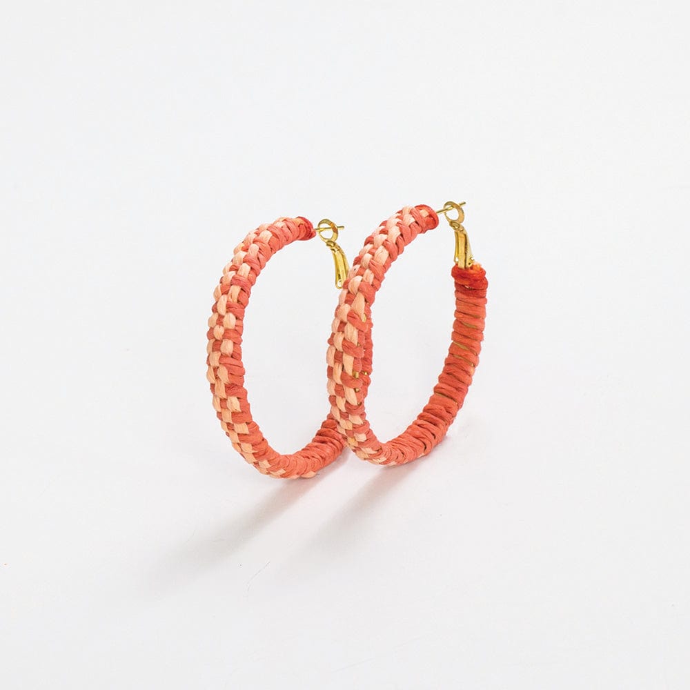 Holly Two-Color Woven Raffia Hoops Coral/Peach