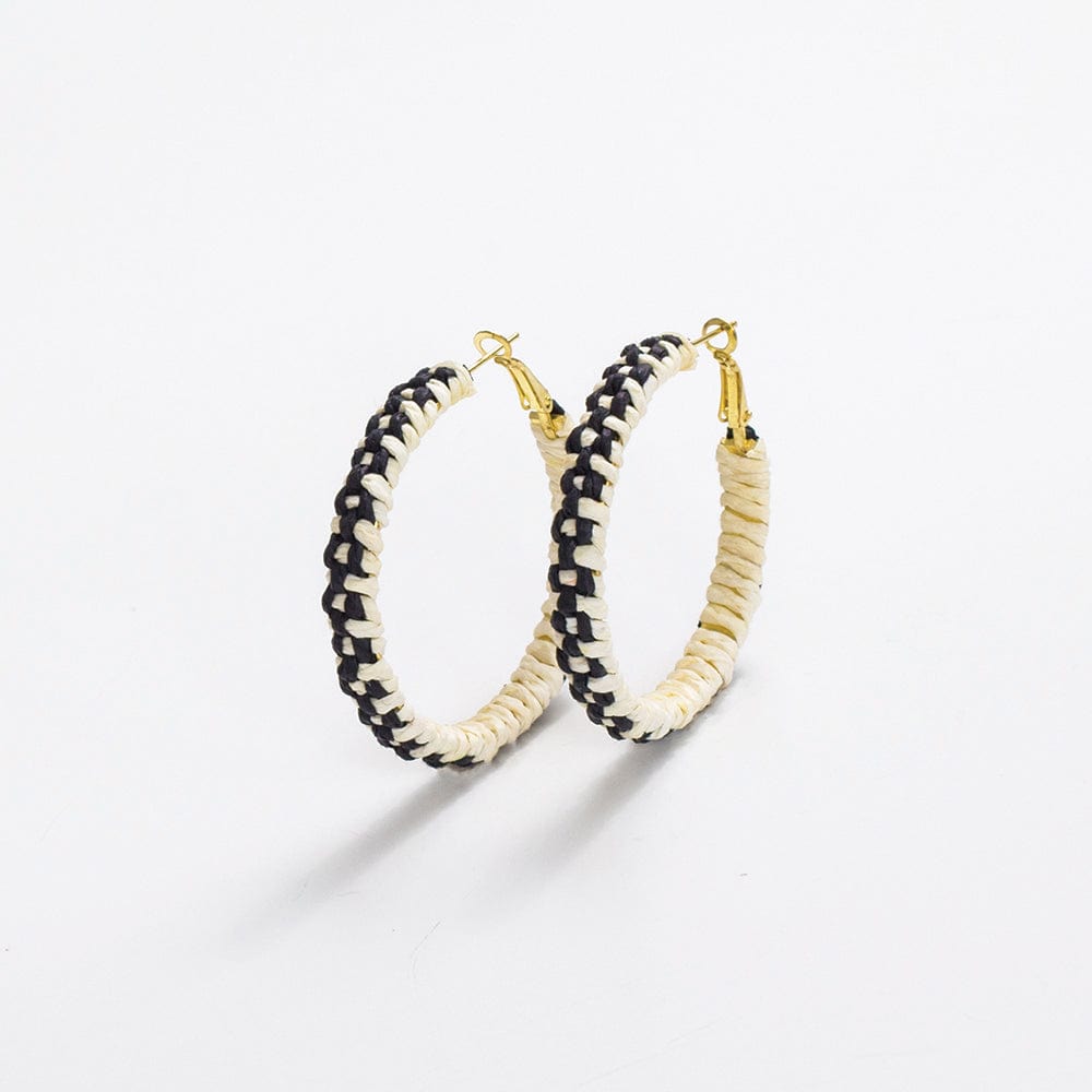 Holly Two-Color Woven Raffia Hoops Ivory/Black