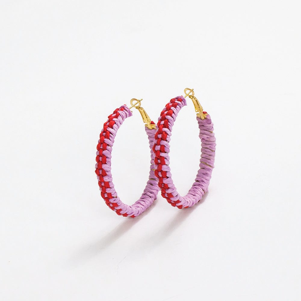 Holly Two-Color Woven Raffia Hoops Light Lavender/Poppy