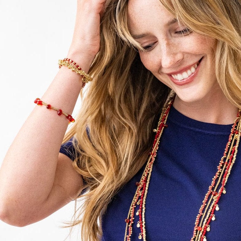 Hope Brass Stretch Bracelet With Glass Beads Amber Stretch