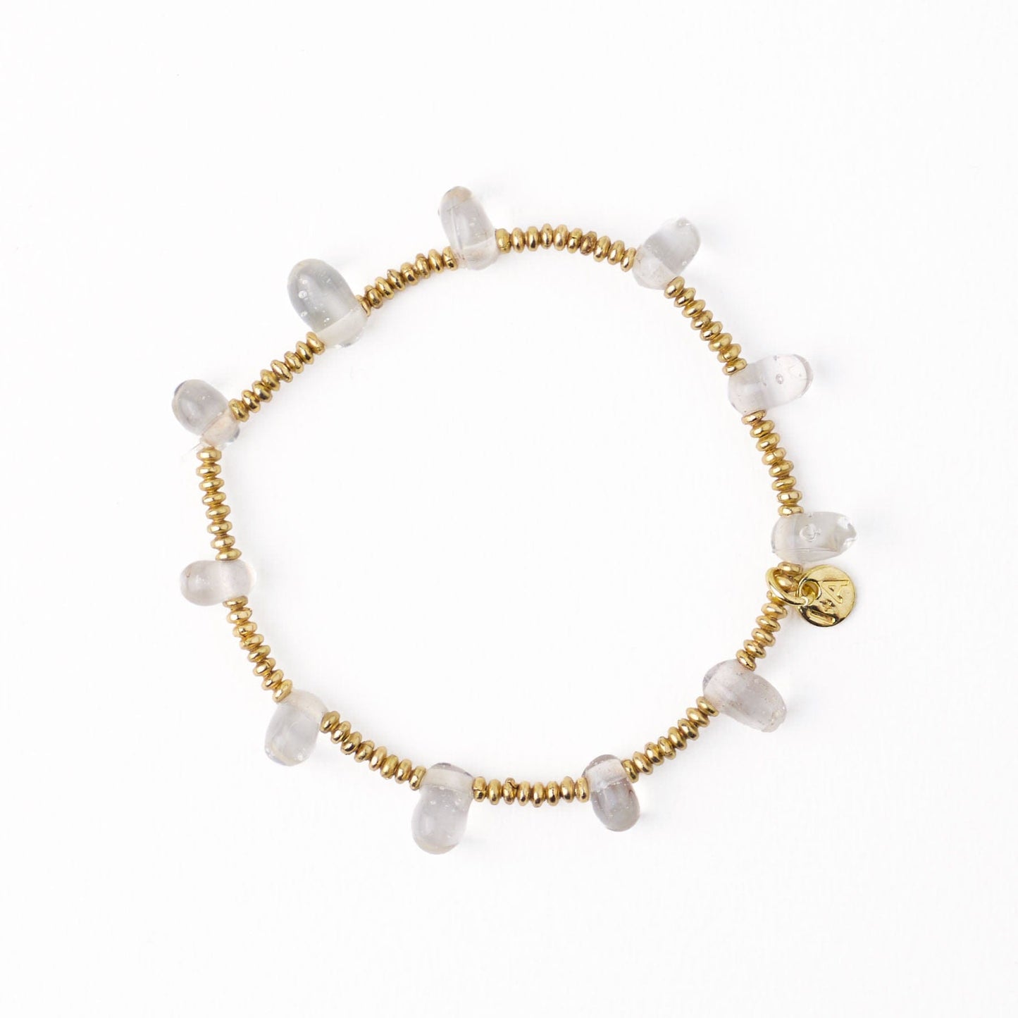 Hope Brass Stretch Bracelet With Glass Beads Clear Stretch