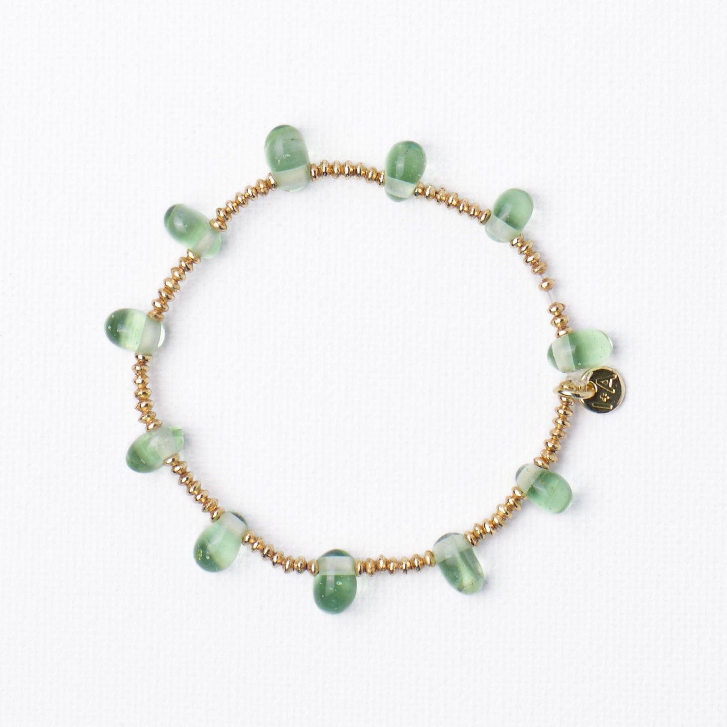 Hope Brass Stretch Bracelet With Glass Beads Mint Stretch