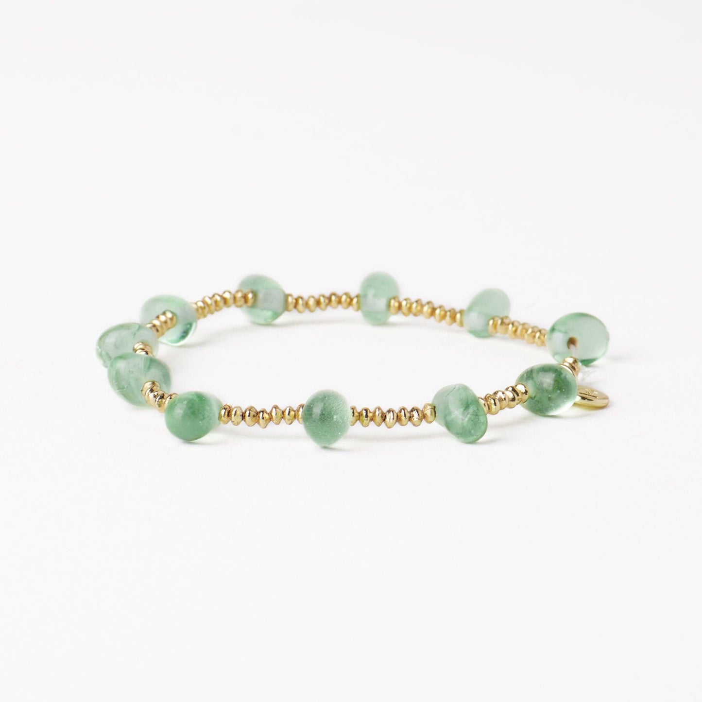 Hope Brass Stretch Bracelet With Glass Beads Mint Stretch