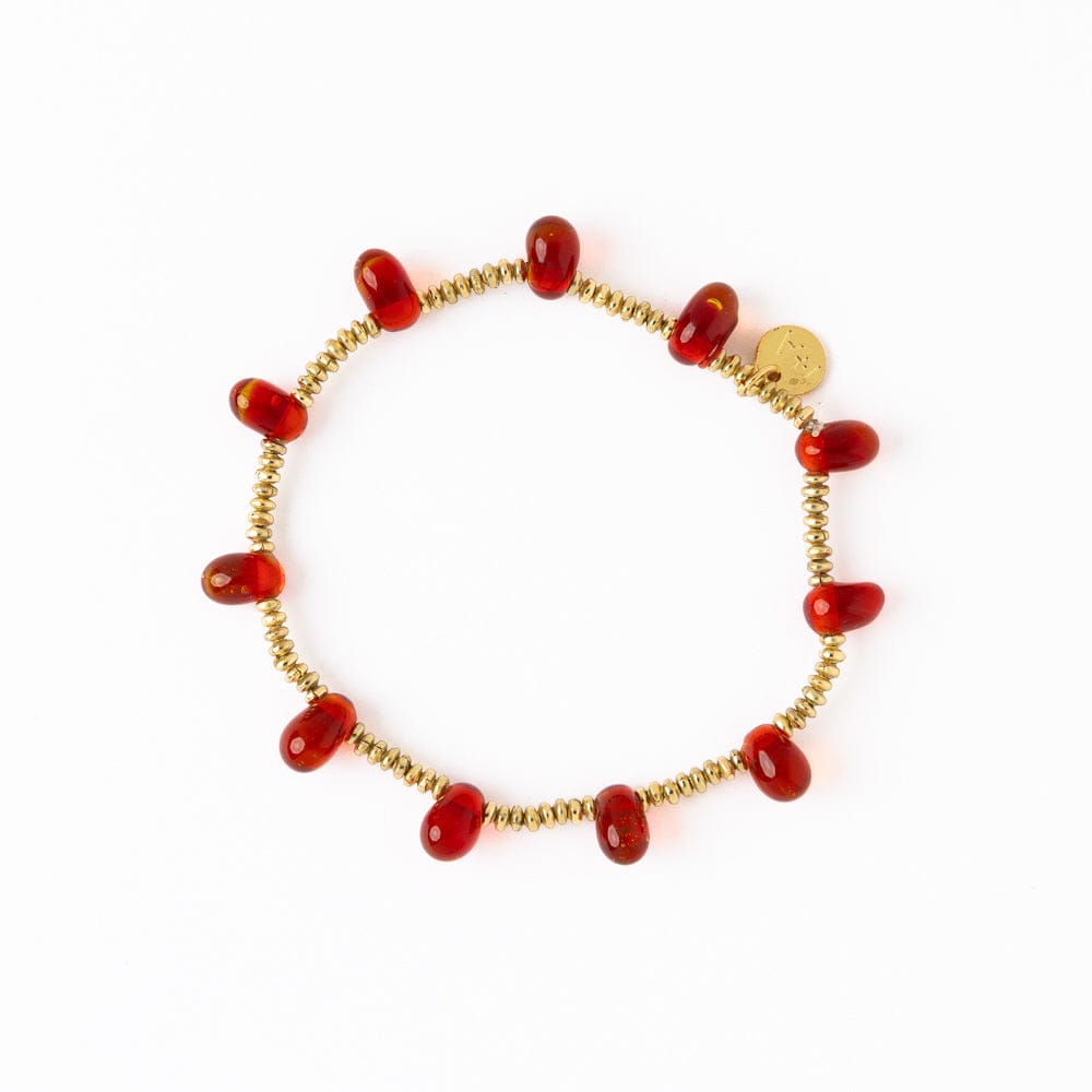 Hope Brass Stretch Bracelet With Glass Beads Red Stretch