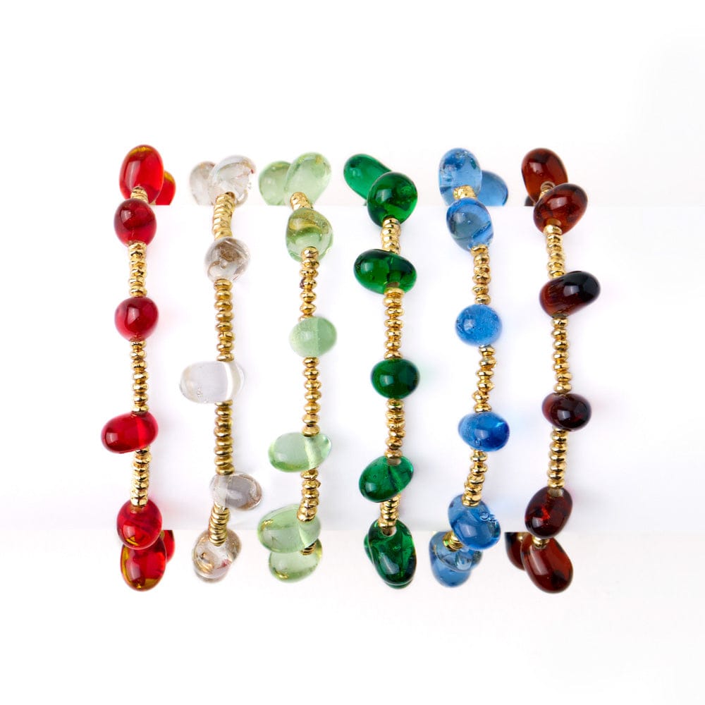 Hope Brass Stretch Bracelet With Glass Beads Red Stretch