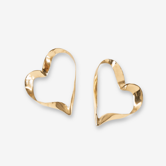 Hope Ribbon Heart Earrings Brass