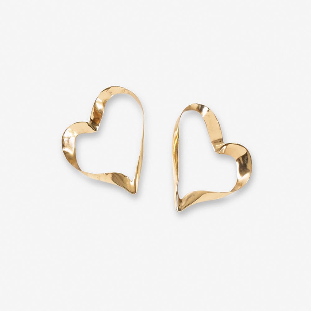 Hope Ribbon Heart Earrings Brass