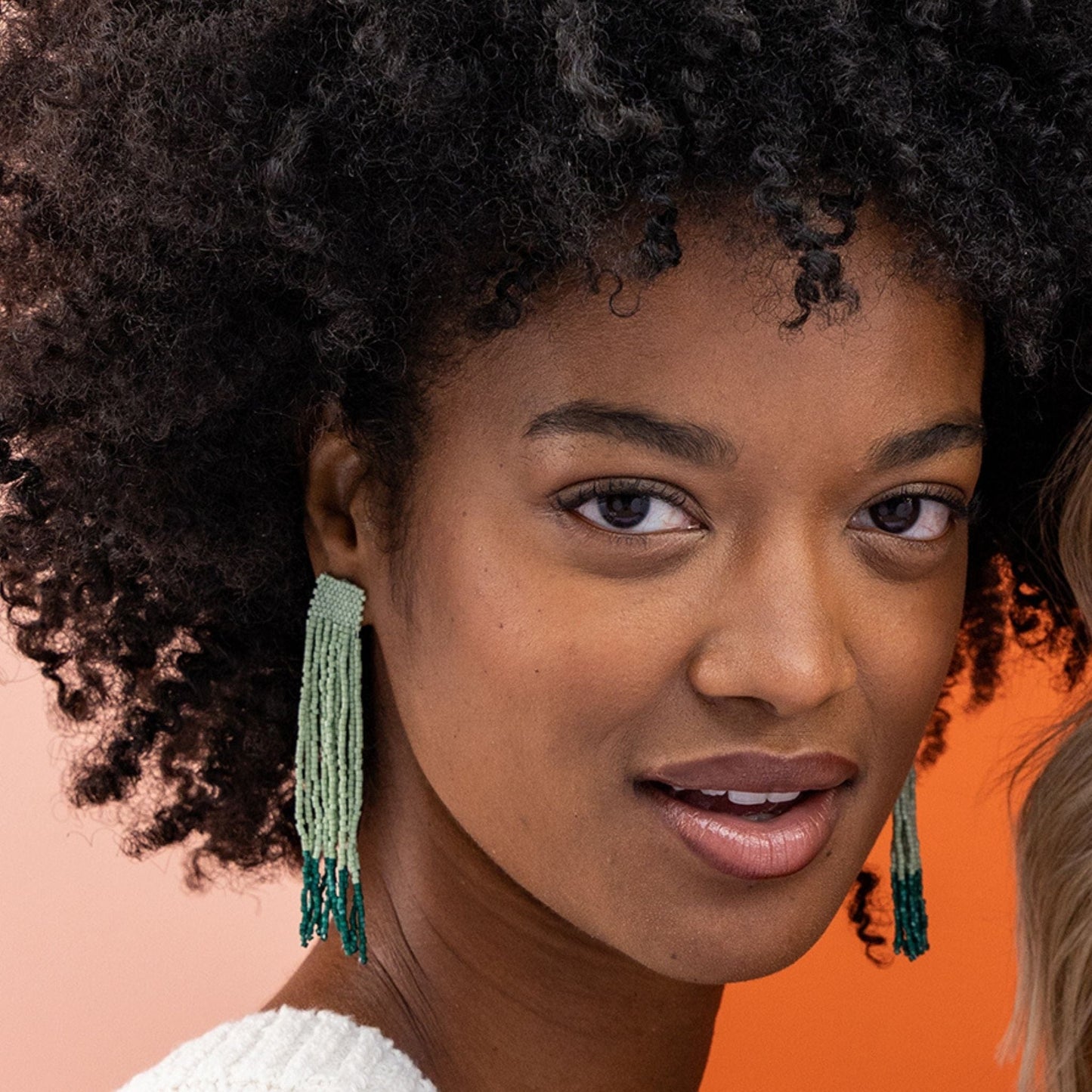 Ila Thick Stripe Mixed Luxe Beads Fringe Earrings Ivory Fringe Earrings