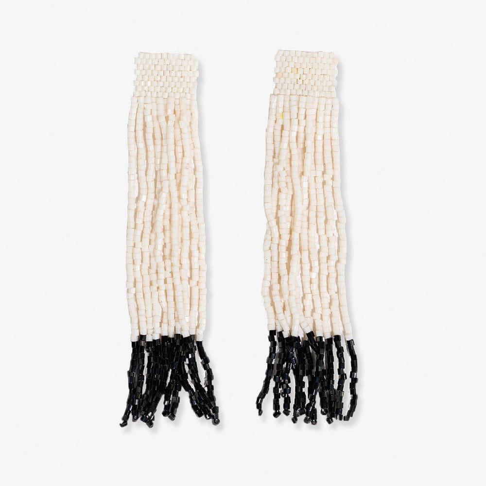 Ila Thick Stripe Mixed Luxe Beads Fringe Earrings Ivory Fringe Earrings