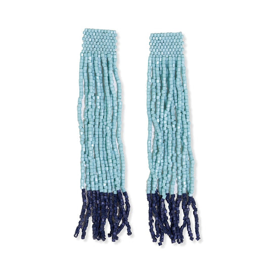 Ila Thick Stripe Mixed Luxe Beads Fringe Earrings Light Blue SHORT FRINGE