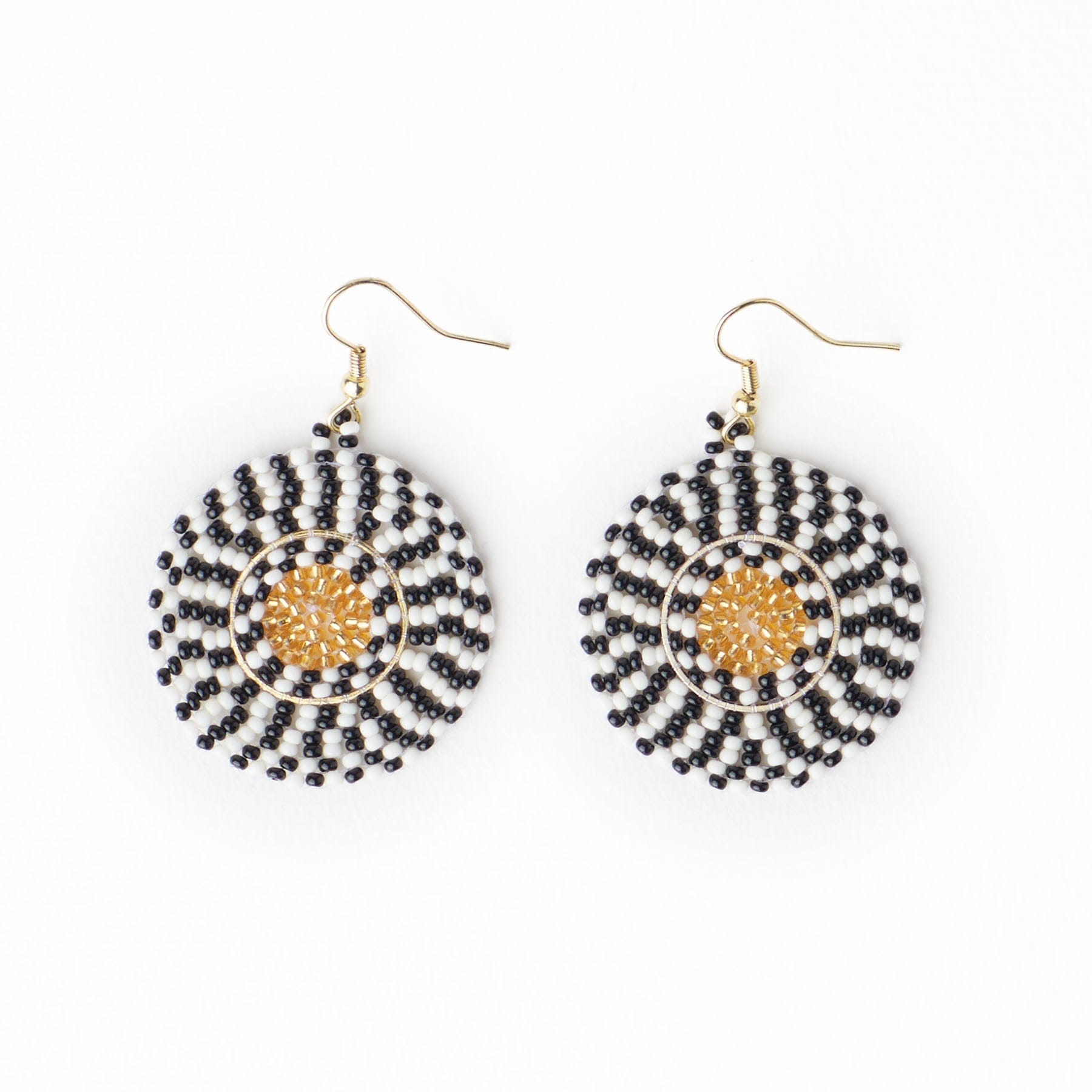 Ilene Round Beaded Dangle Earrings Black + White Dangle