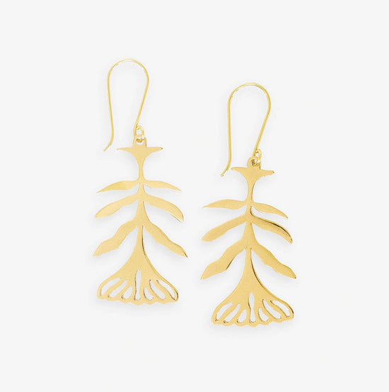 Ingrid Botanical Abstract Floral Leaf Drop Earrings Brass Earrings