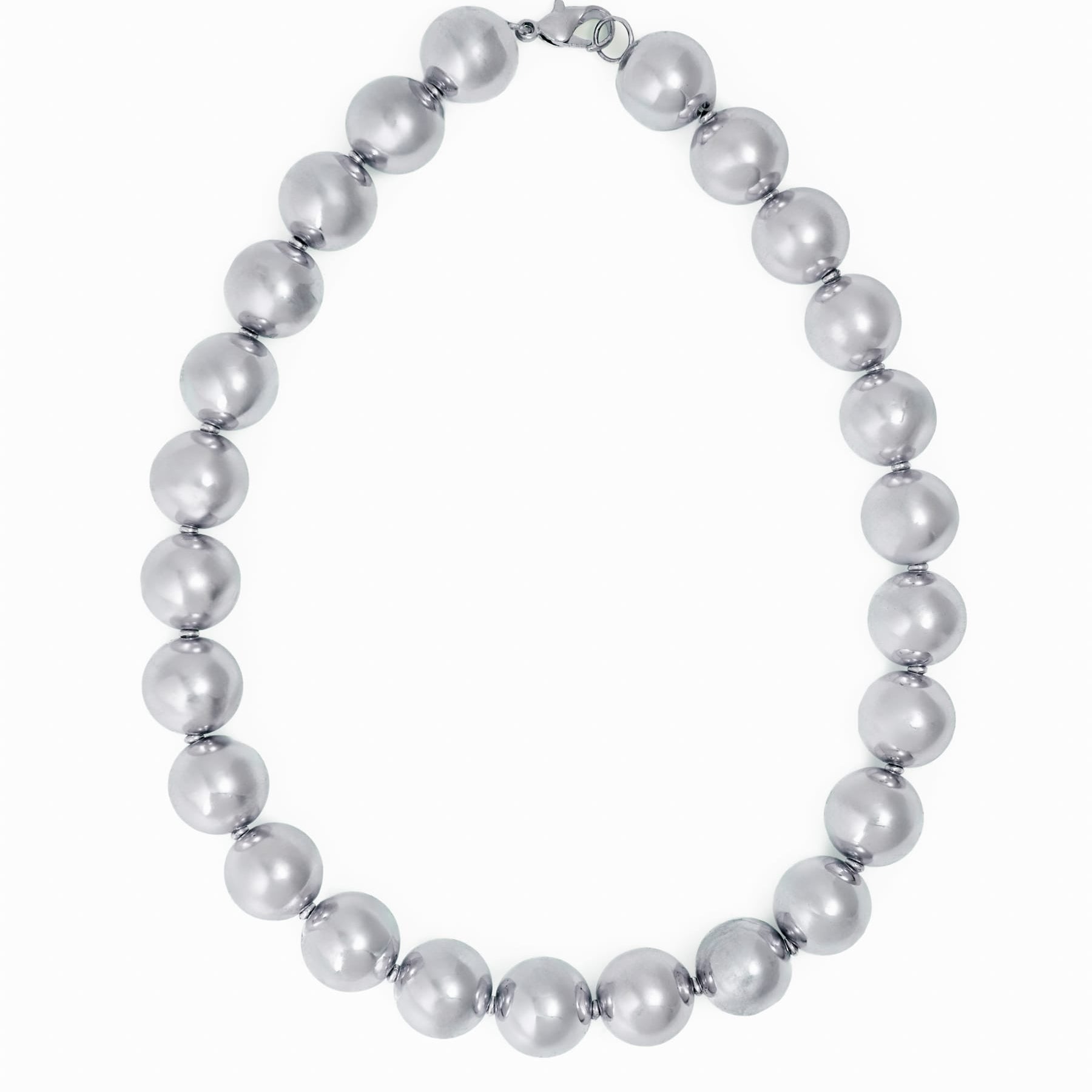 Iris Large Brass Bead Necklace Silver Necklace