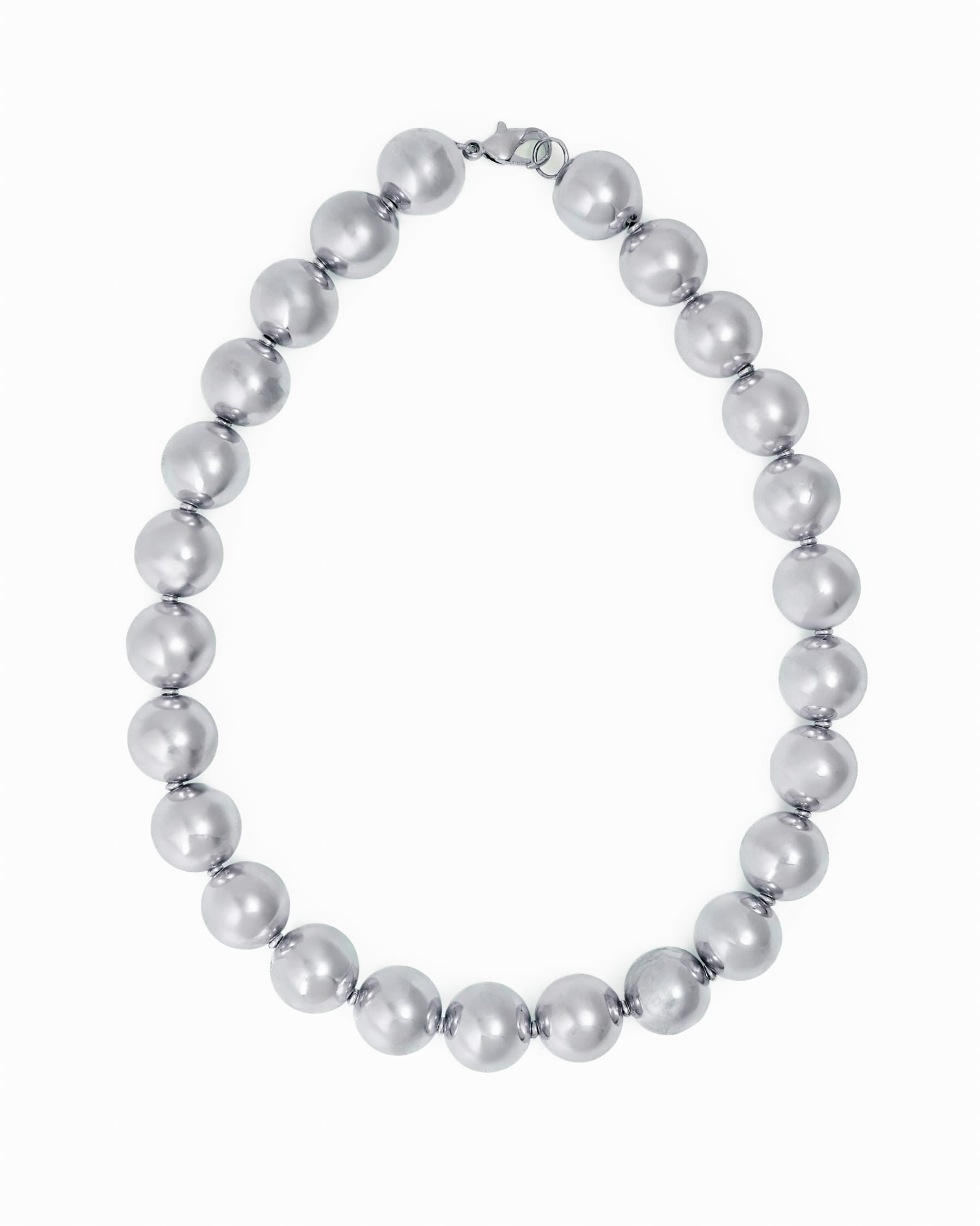 Iris Large Brass Bead Necklace Silver Necklace