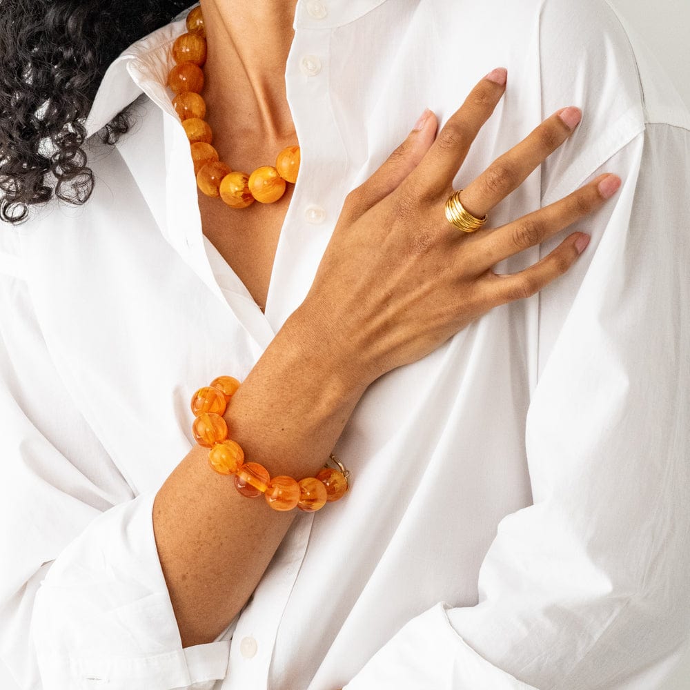 Iris Large Resin Bead Necklace Amber Single Strand