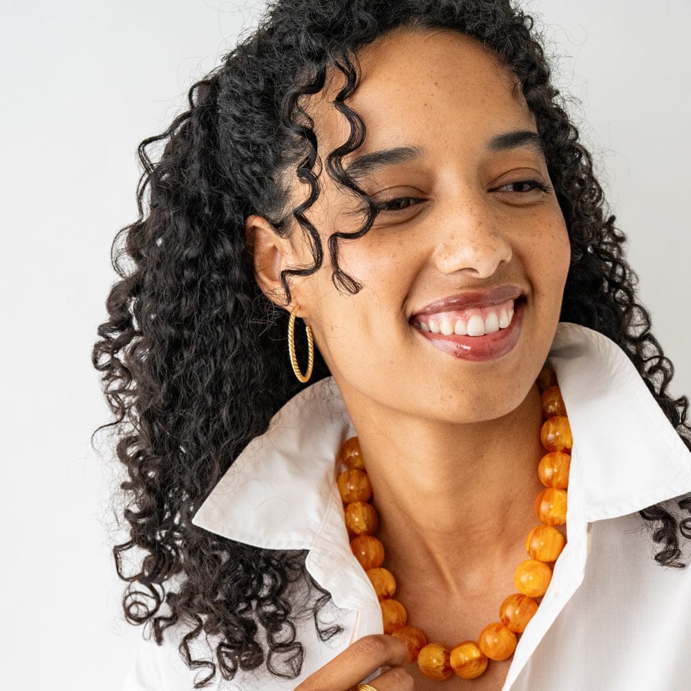 Iris Large Resin Bead Necklace Amber Single Strand