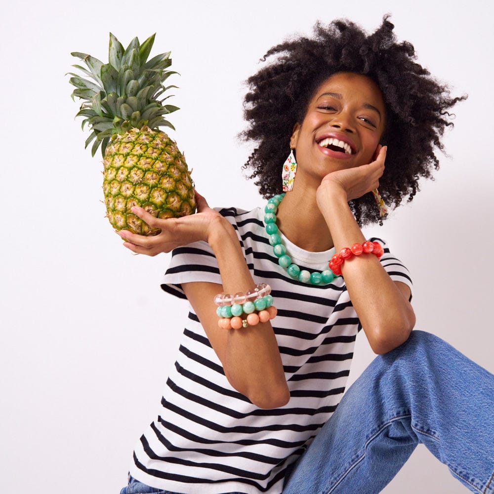 Iris Large Resin Bead Necklace Aqua Single Strand