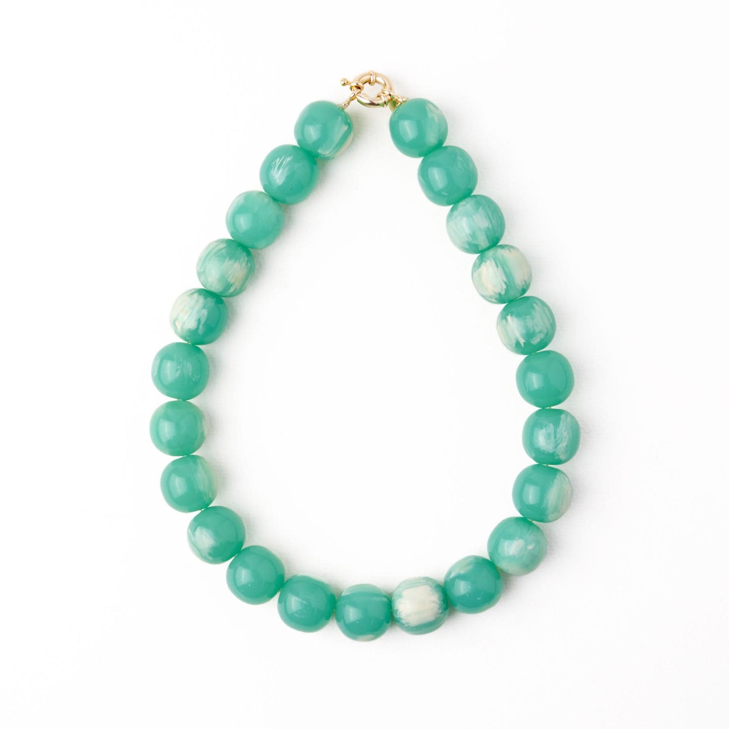 Iris Large Resin Bead Necklace Aqua Single Strand