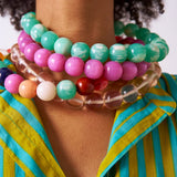 Iris Large Resin Bead Necklace Aqua Single Strand