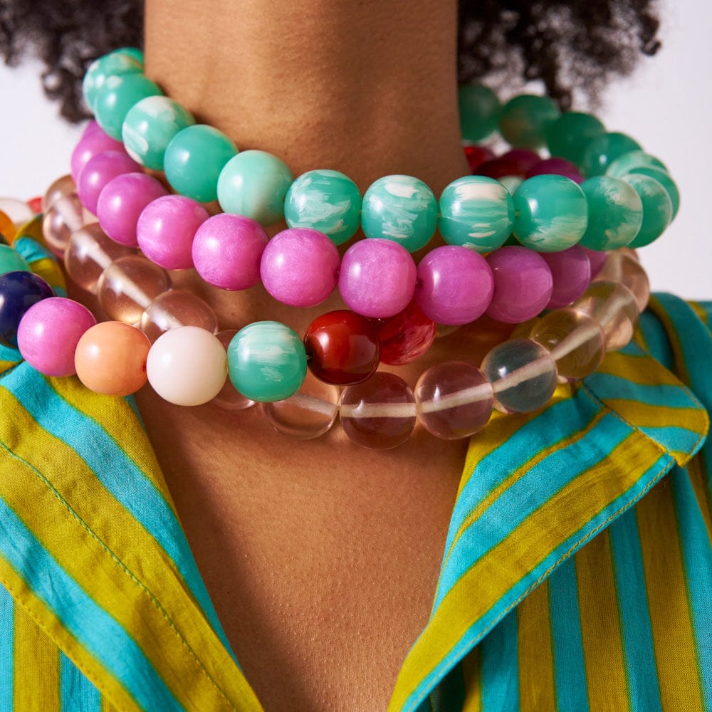 Iris Large Resin Bead Necklace Aqua Single Strand