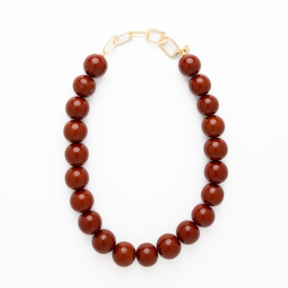 Iris Large Resin Bead Necklace Brown Single Strand