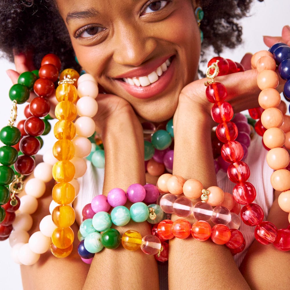 Iris Large Resin Bead Necklace Red Single Strand