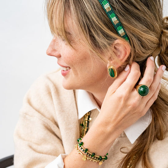 Isabella Enamel Cocktail Ring Deep Green - Adjustable Size Ring