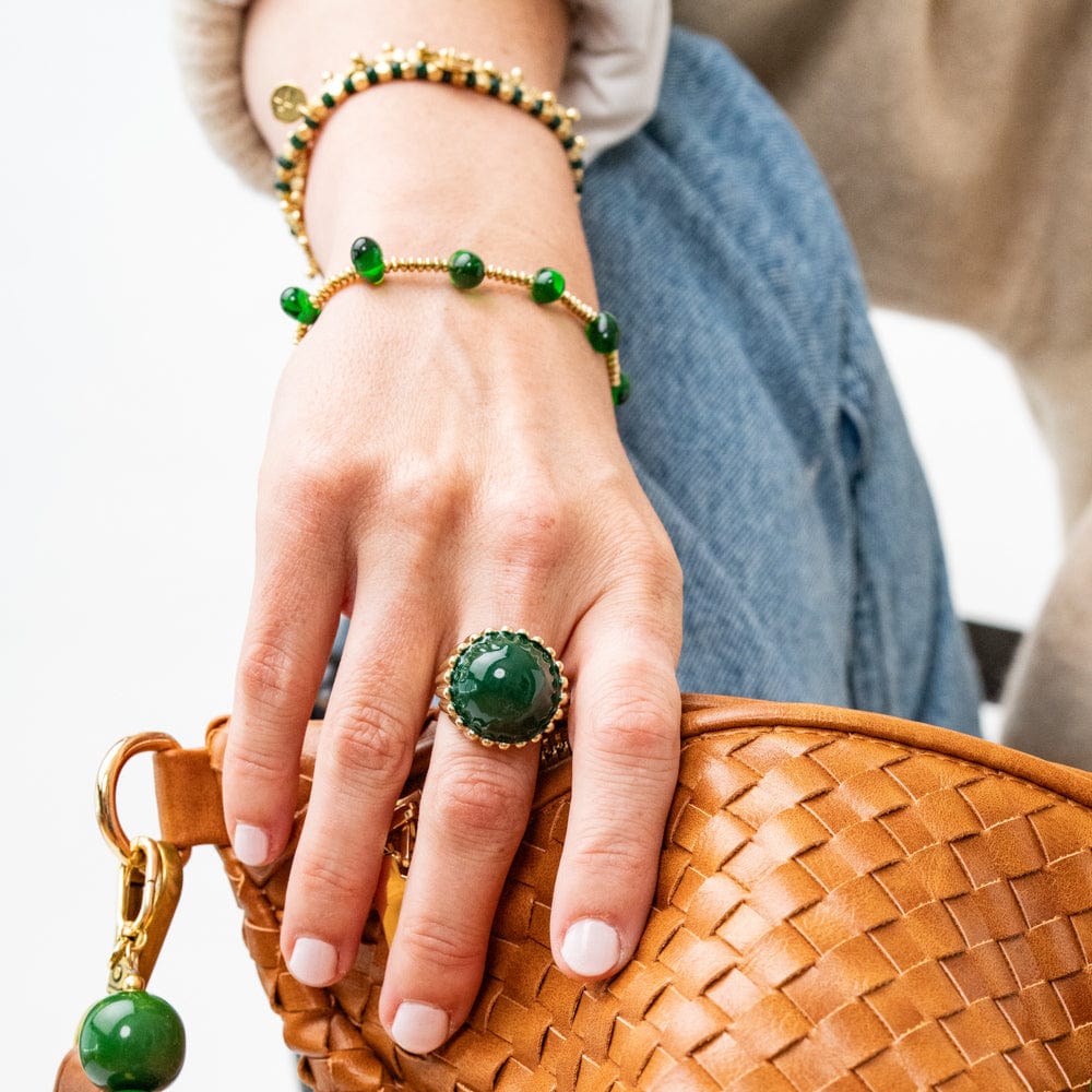 Isabella Enamel Cocktail Ring Deep Green - Adjustable Size Ring