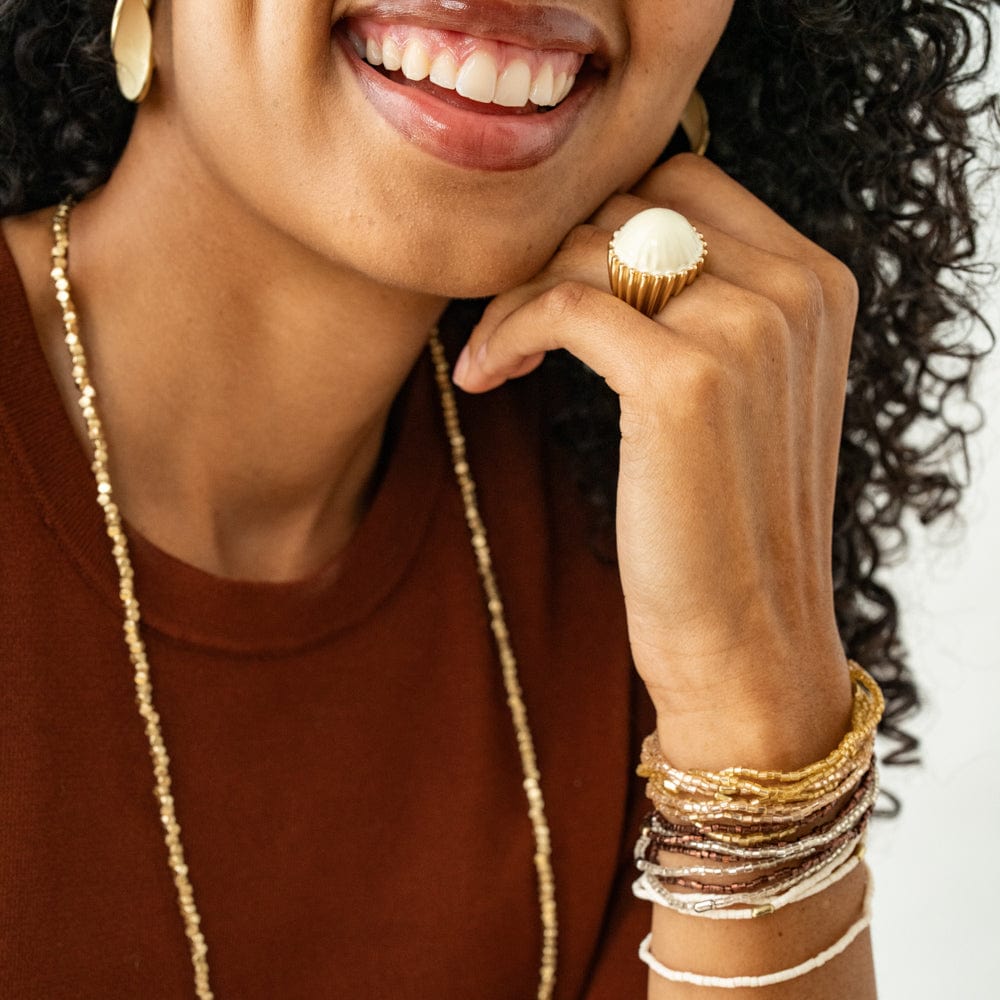 Isabella Enamel Cocktail Ring Ivory - Adjustable Size Ring