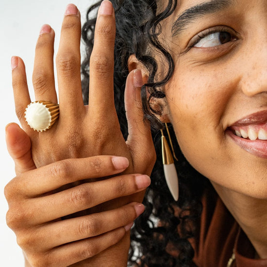 Isabella Enamel Cocktail Ring Ivory - Adjustable Size Ring