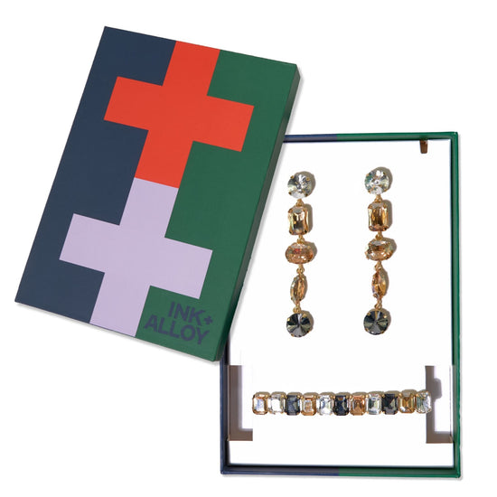 Ivy + Isabella Prism cluster earring and bracelet set Neutral