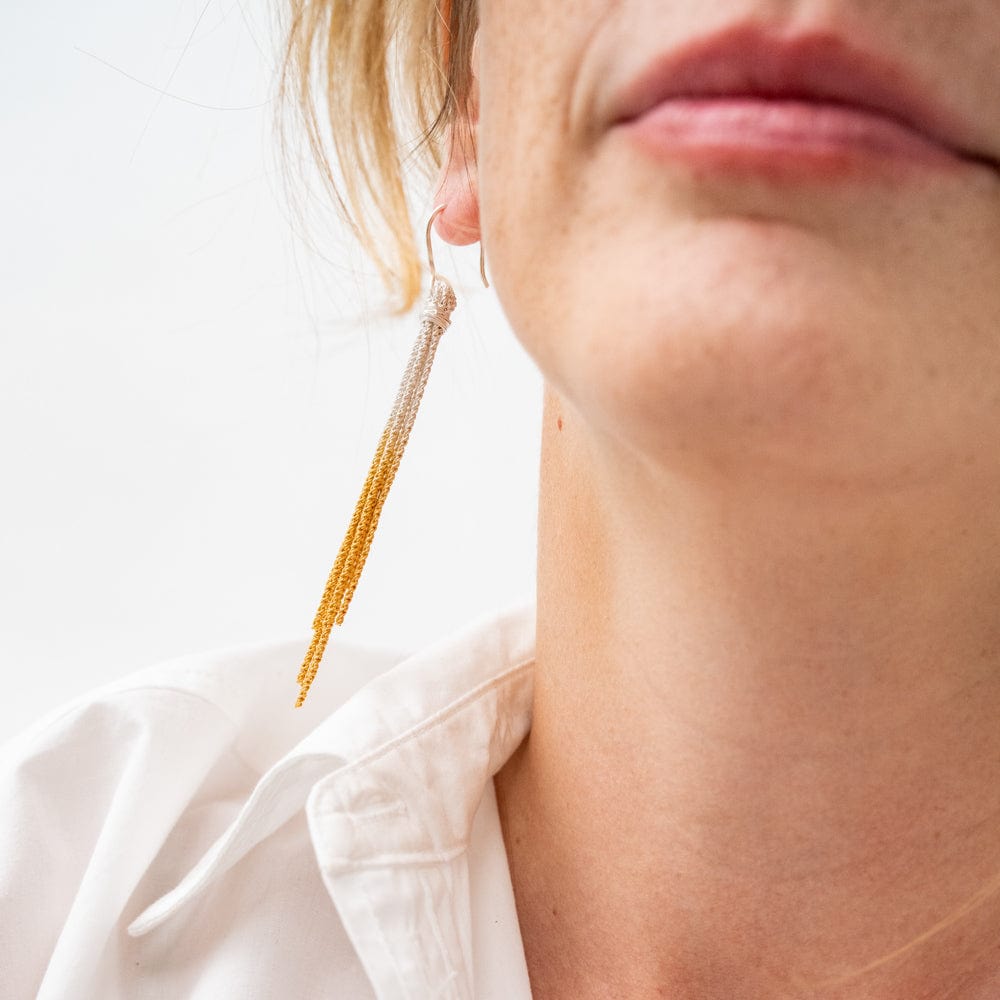 Ivy Mixed Metal Tassel Earrings Silver + Gold Fringe