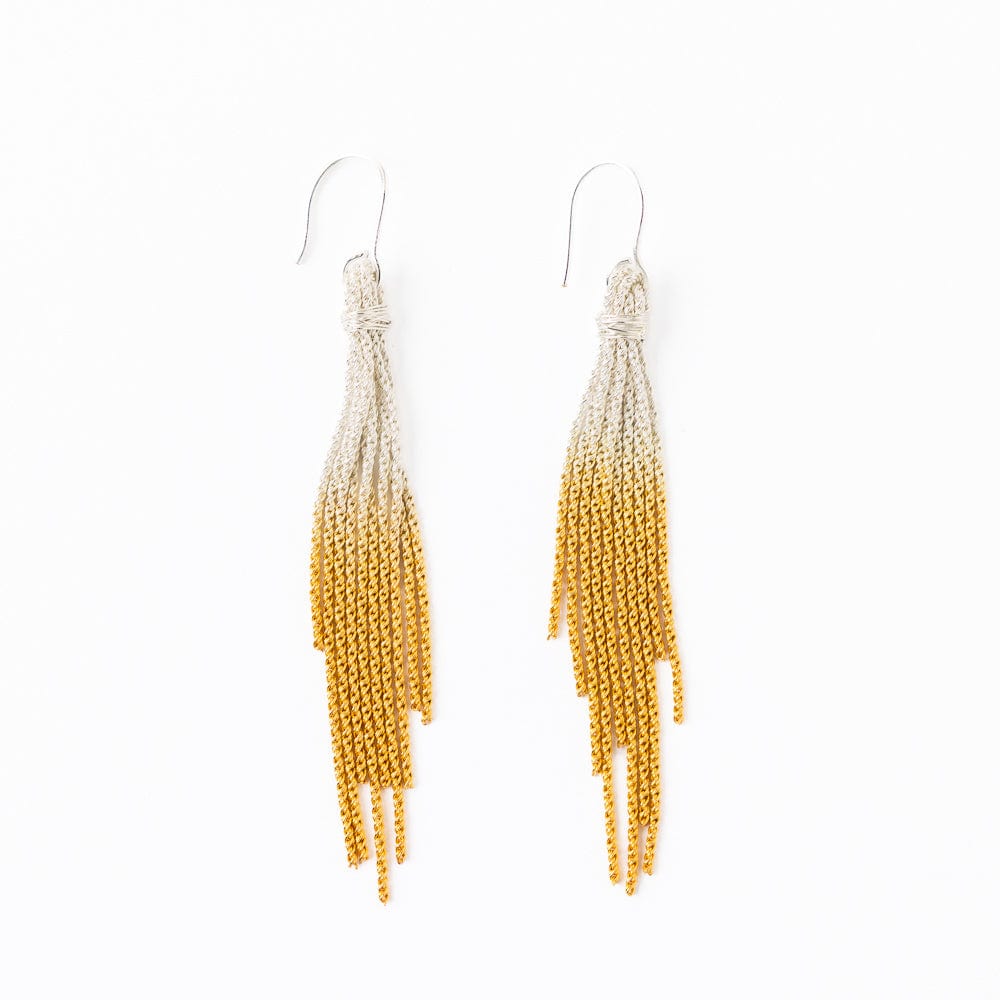 Ivy Mixed Metal Tassel Earrings Silver + Gold Fringe