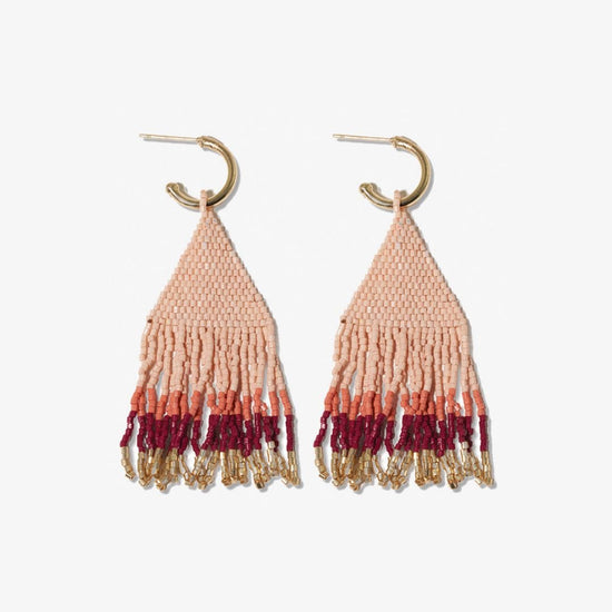 James Mini Gold Hoop Colorblock Beaded Fringe Earrings Blush